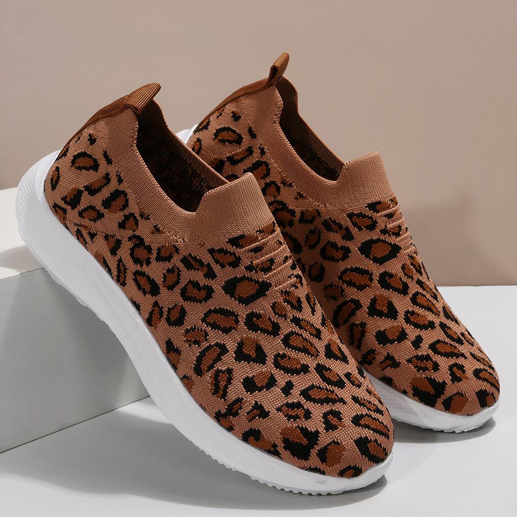 Mocassins sport en maille motif léopard pour femmes