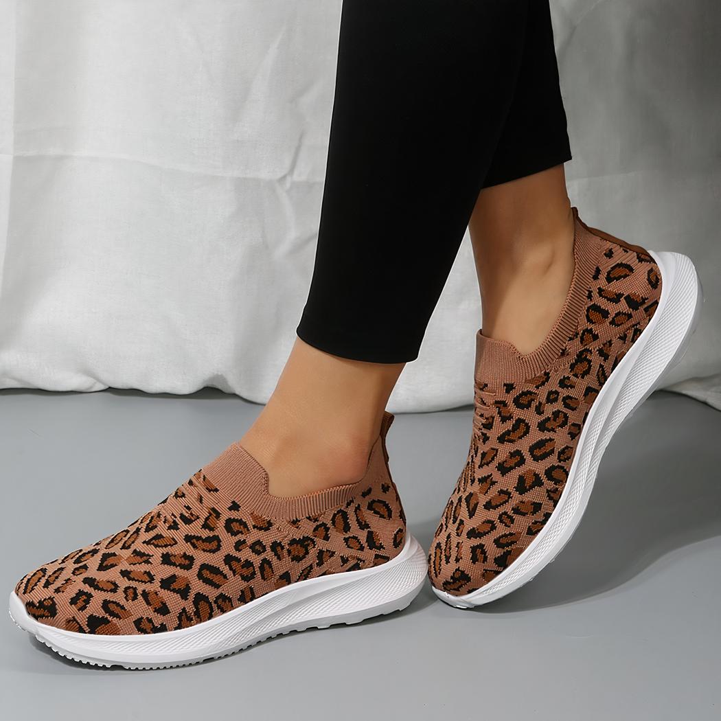 Mocassins sport en maille motif léopard pour femmes