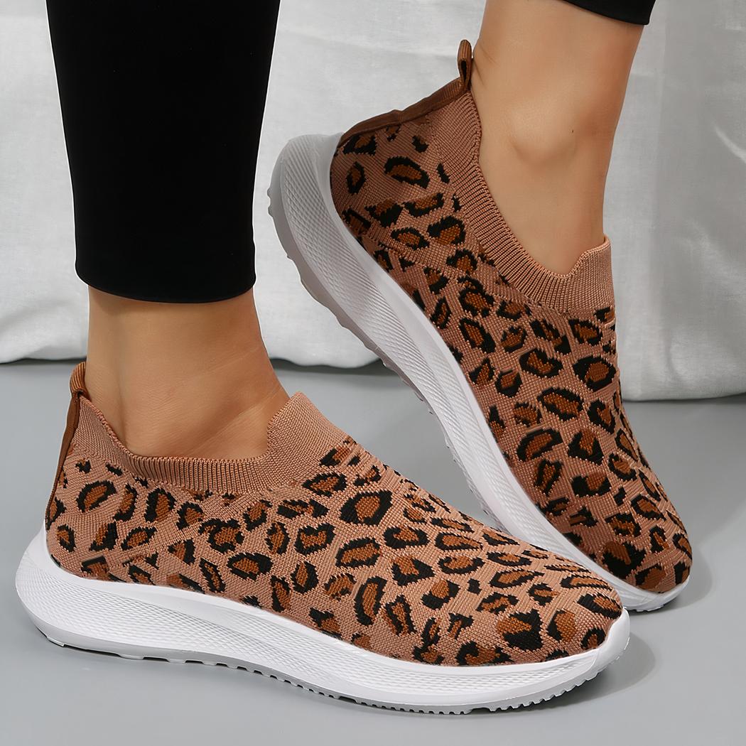 Mocassins sport en maille motif léopard pour femmes