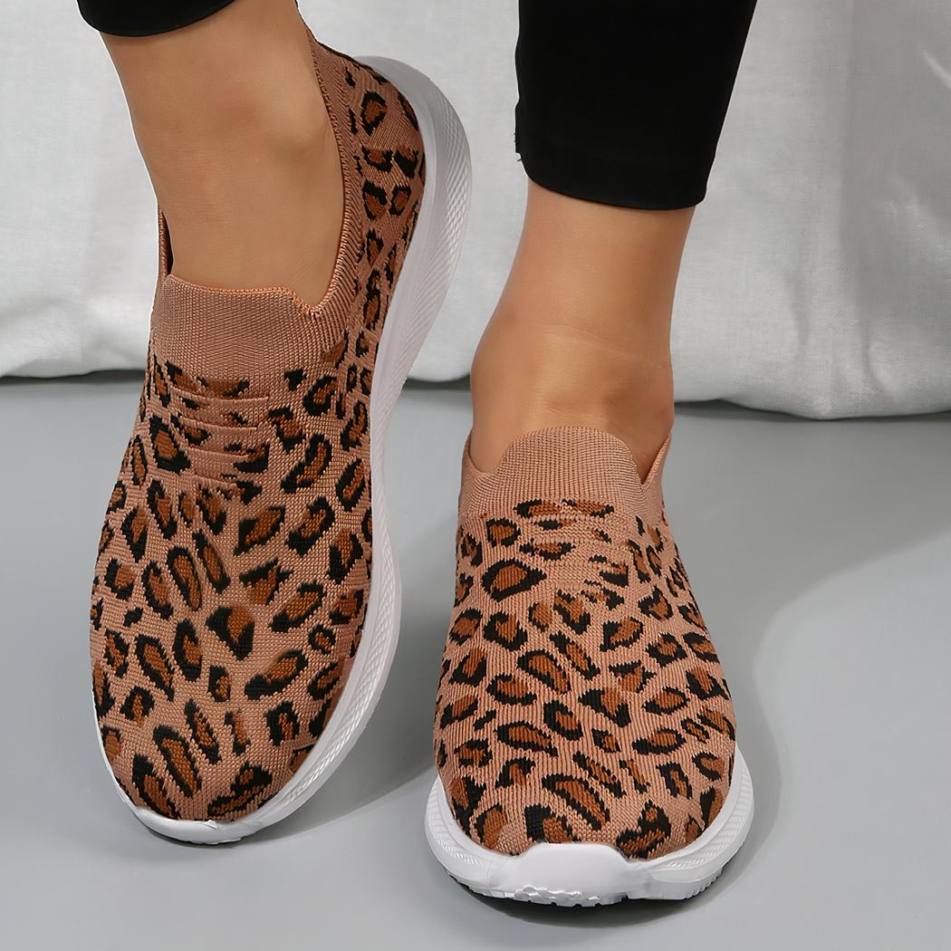 Mocassins sport en maille motif léopard pour femmes