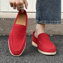Mocassins Stefano en daim, style old money, Rouge