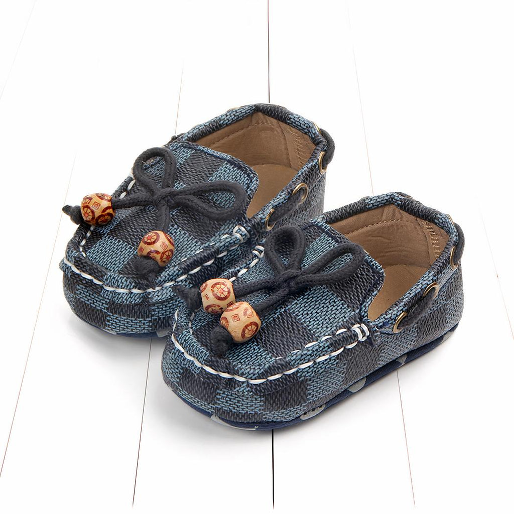 Mocassins tendances à carreaux avec perles décoratives pour bébé