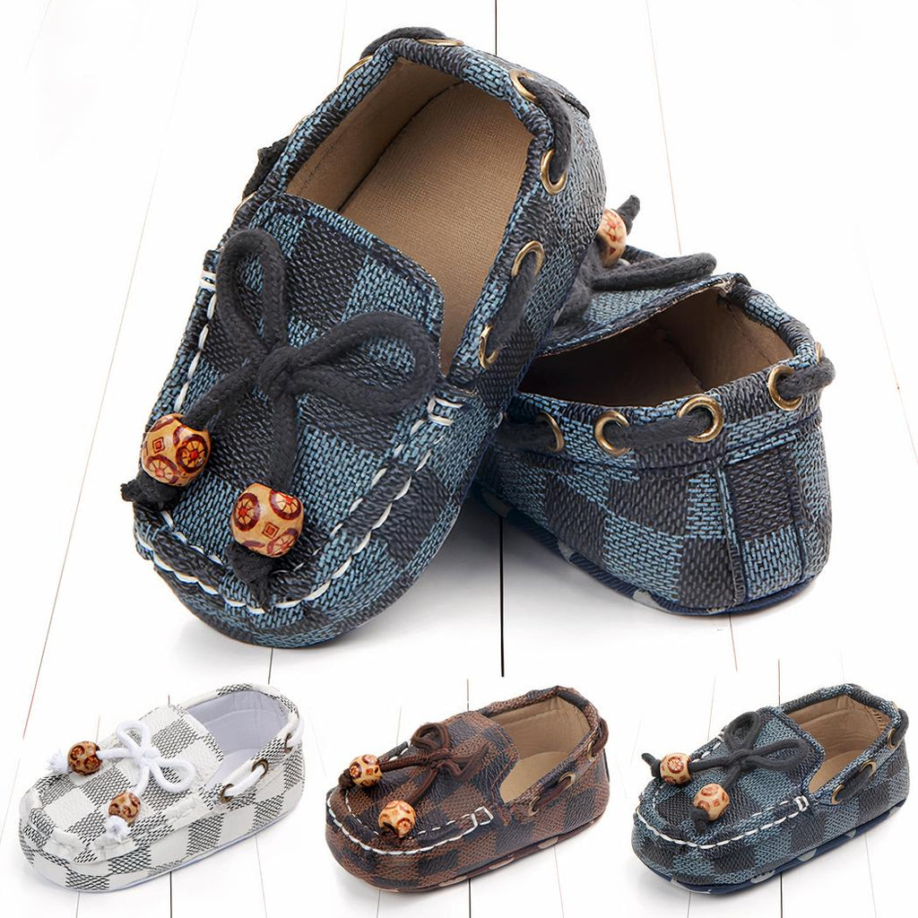 Mocassins tendances à carreaux avec perles décoratives pour bébé