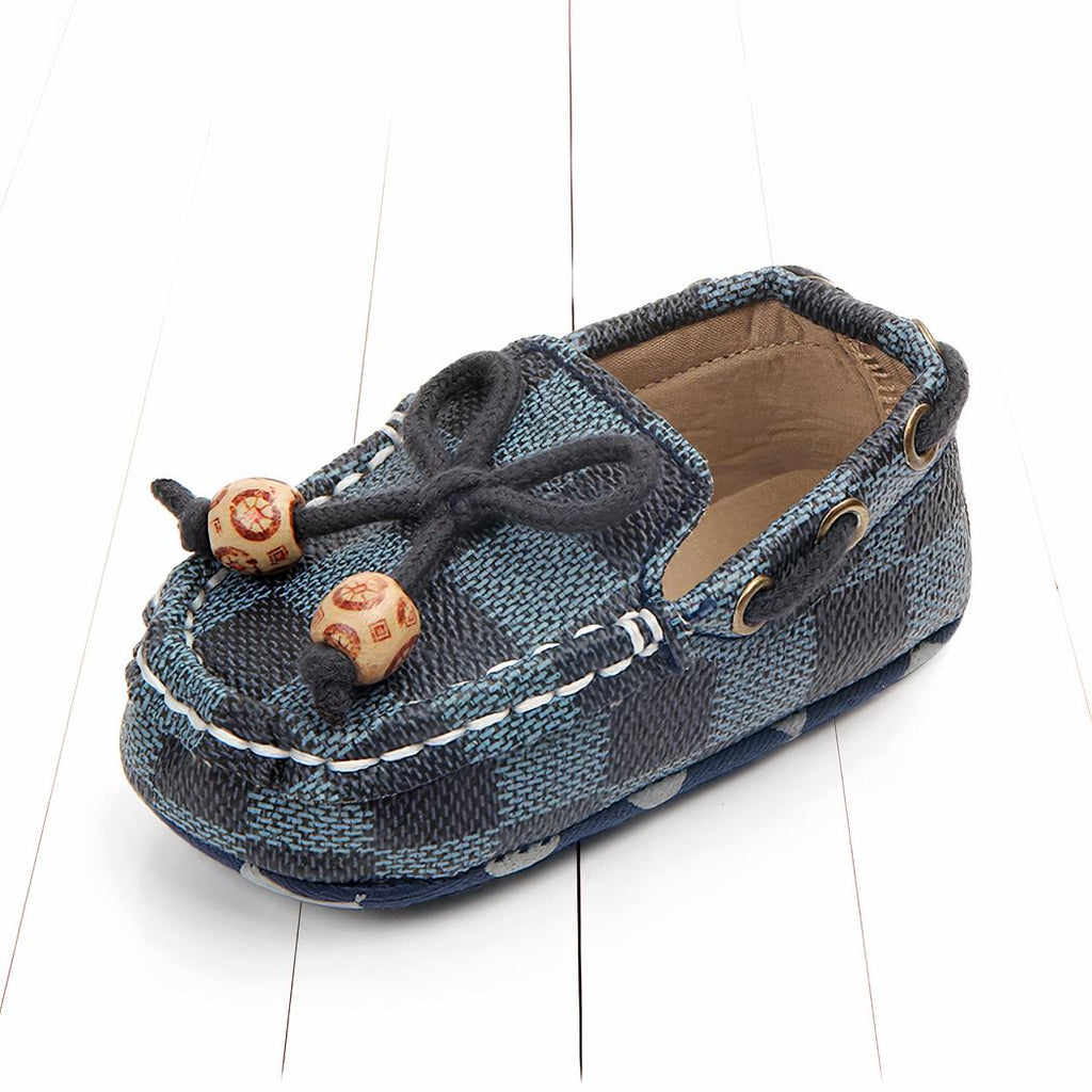 Mocassins tendances à carreaux avec perles décoratives pour bébé