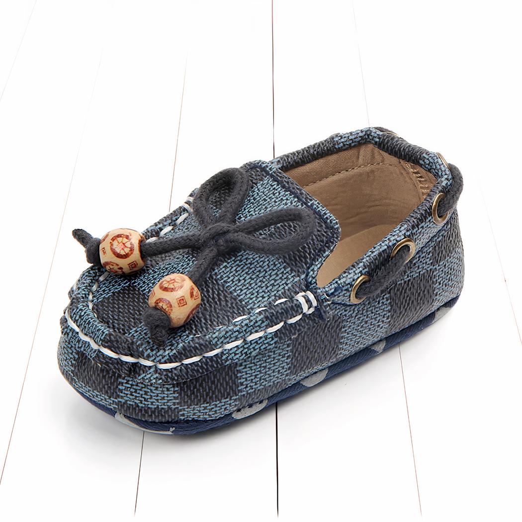 Mocassins tendances à carreaux avec perles décoratives pour bébé
