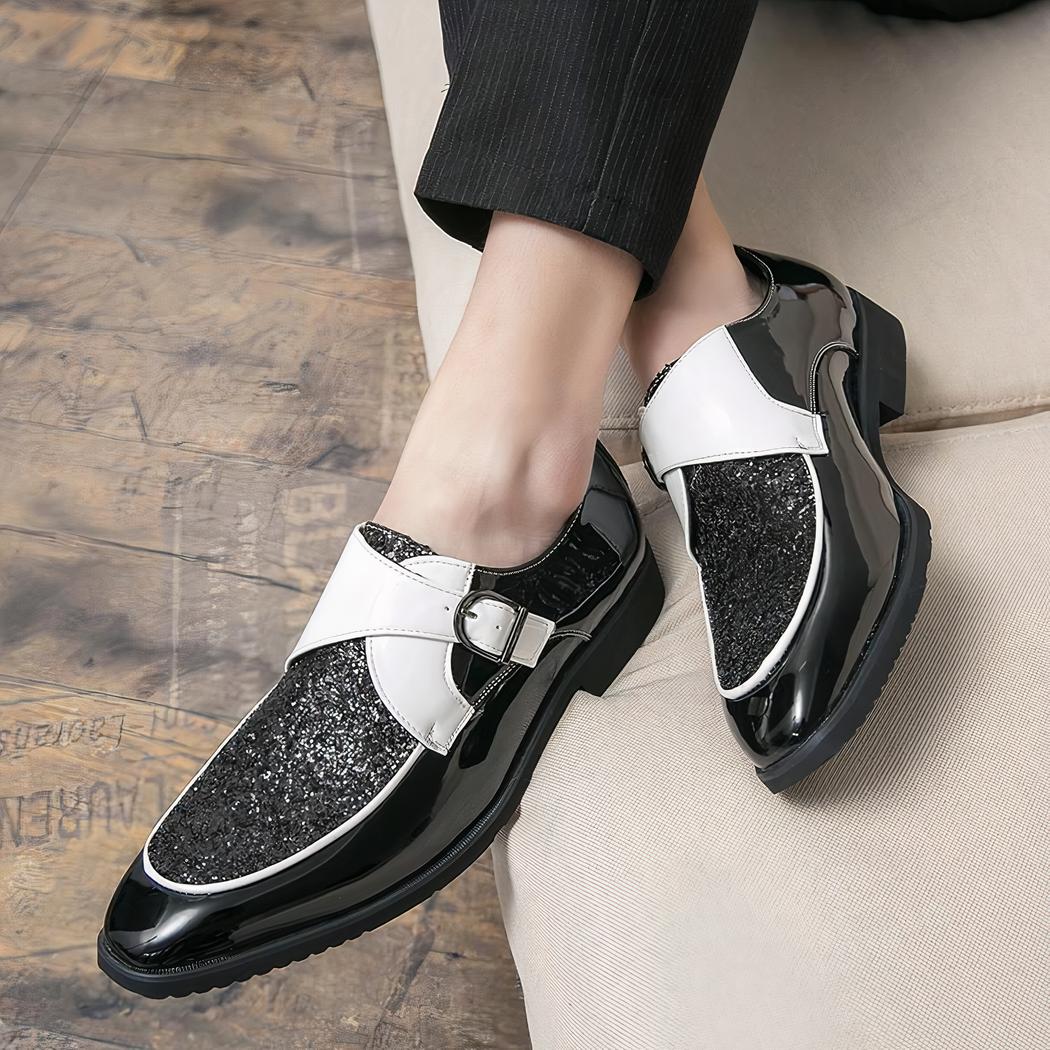 Mocassins vernis de luxe à paillettes pour hommes