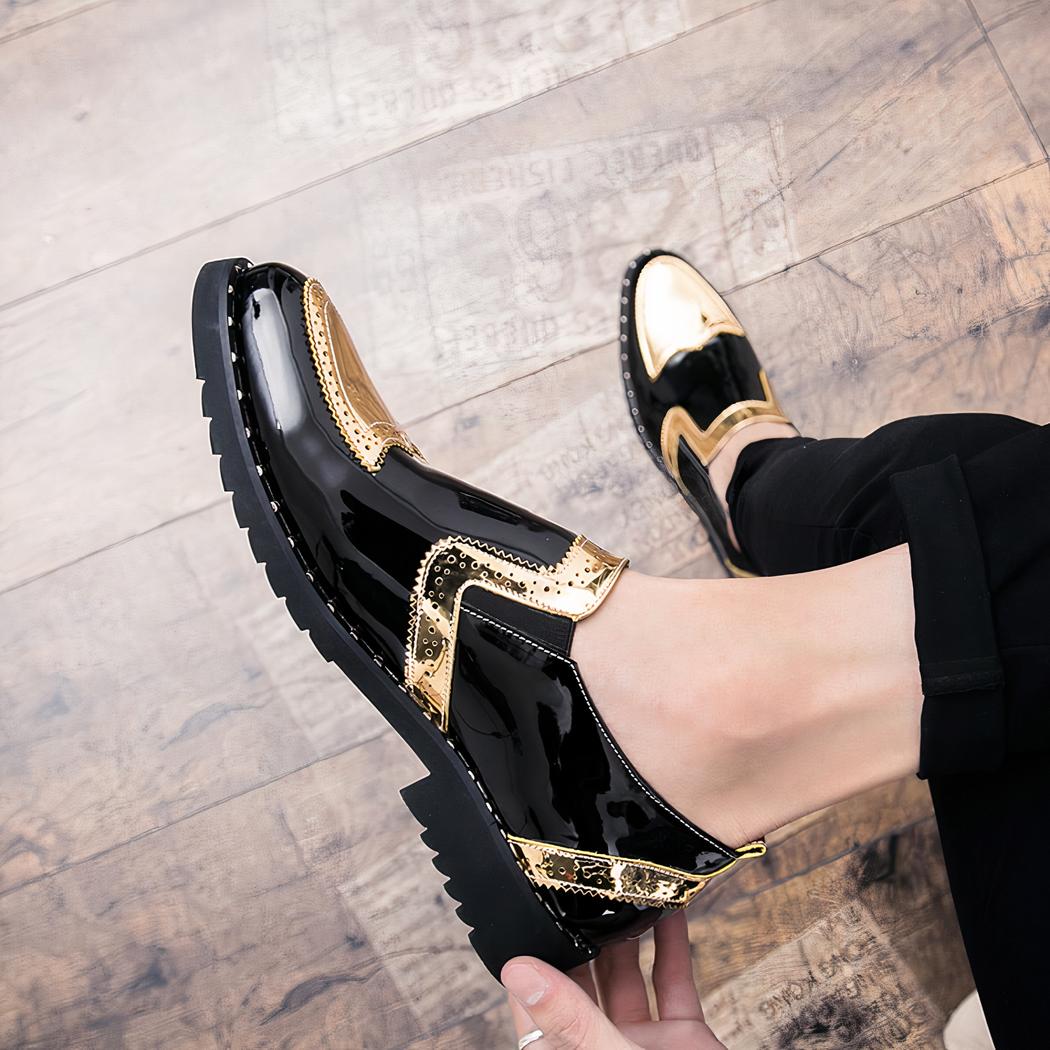 Mocassins vernis noir et doré pour hommes
