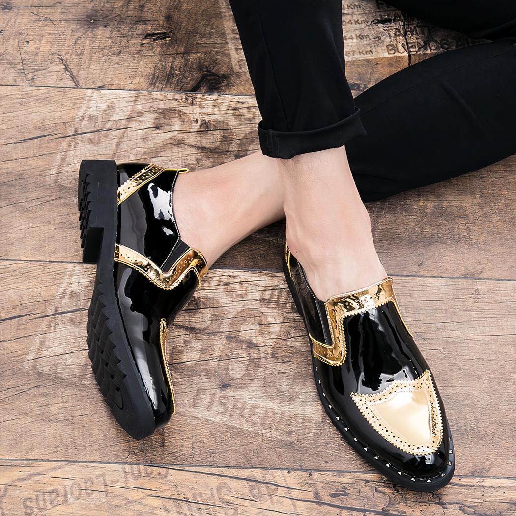 Mocassins vernis noir et doré pour hommes