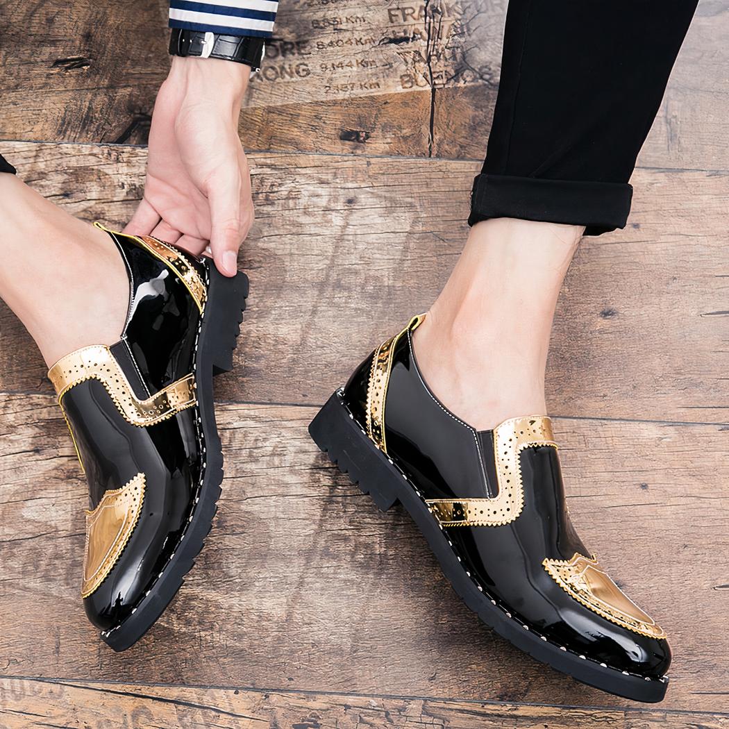 Mocassins vernis noir et doré pour hommes