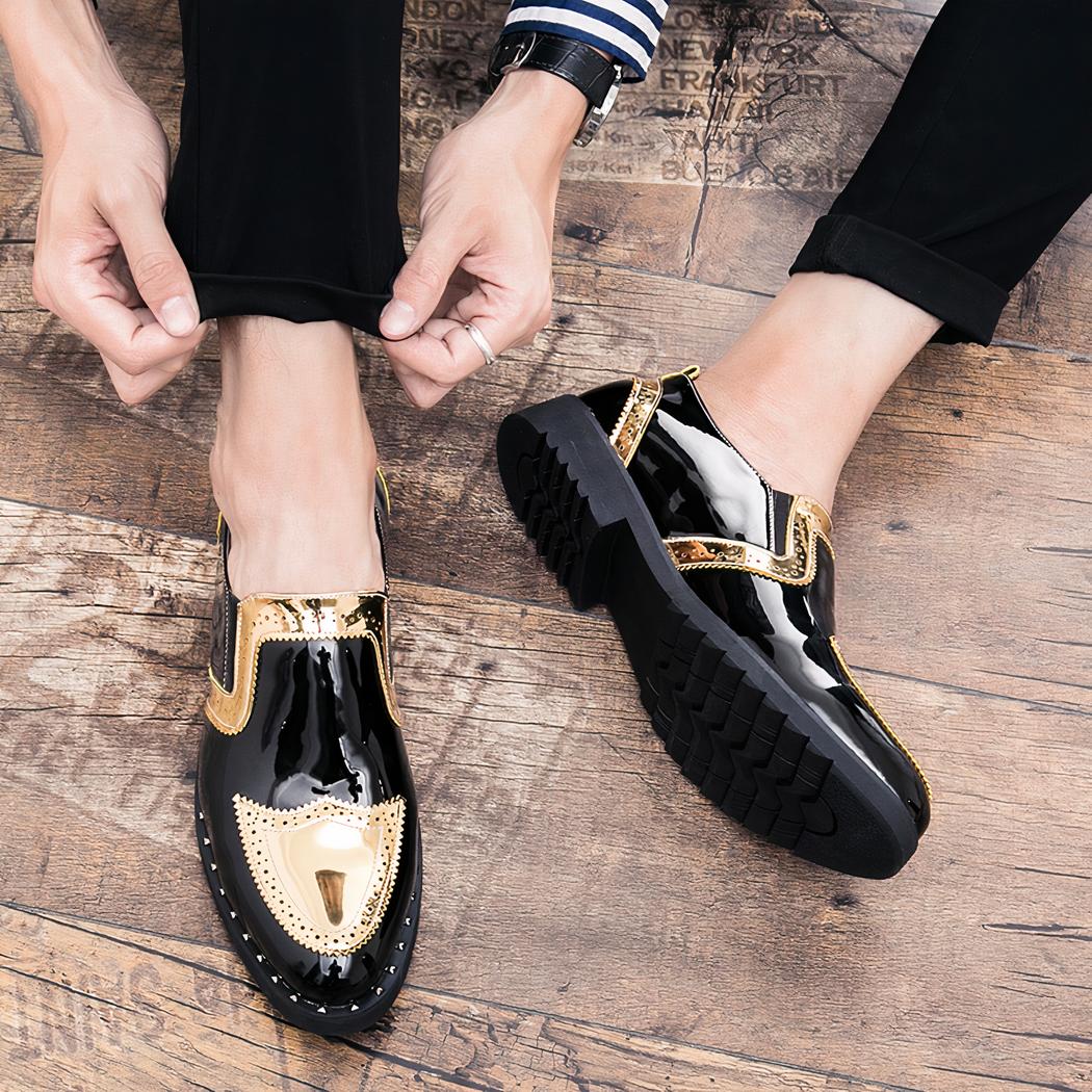 Mocassins vernis noir et doré pour hommes