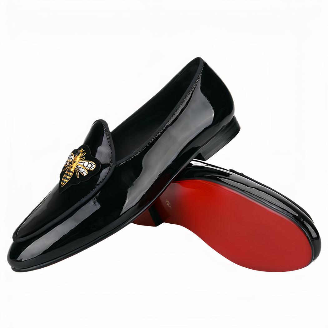 Mocassins vernis noirs pour hommes estampes abeille