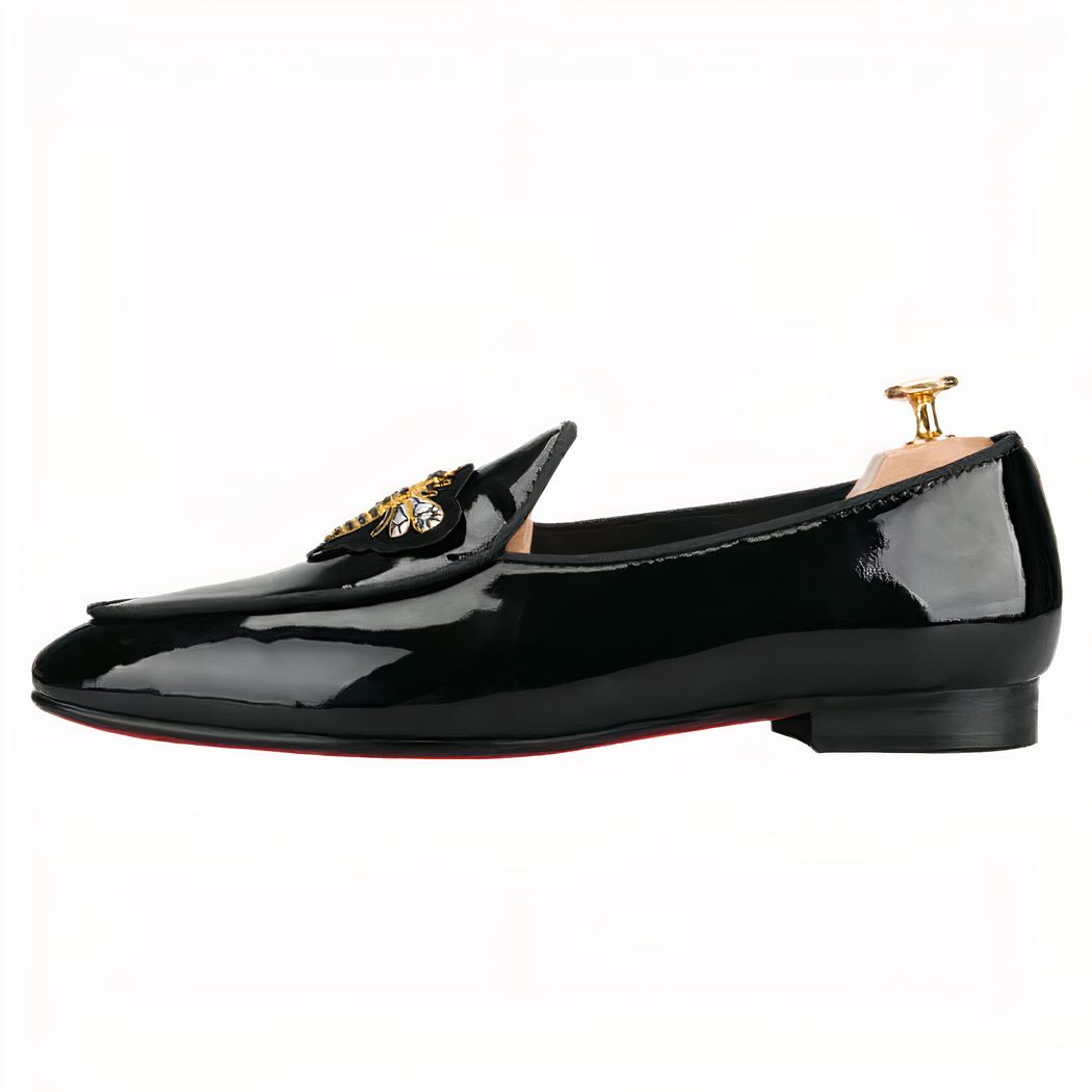 Mocassins vernis noirs pour hommes estampes abeille