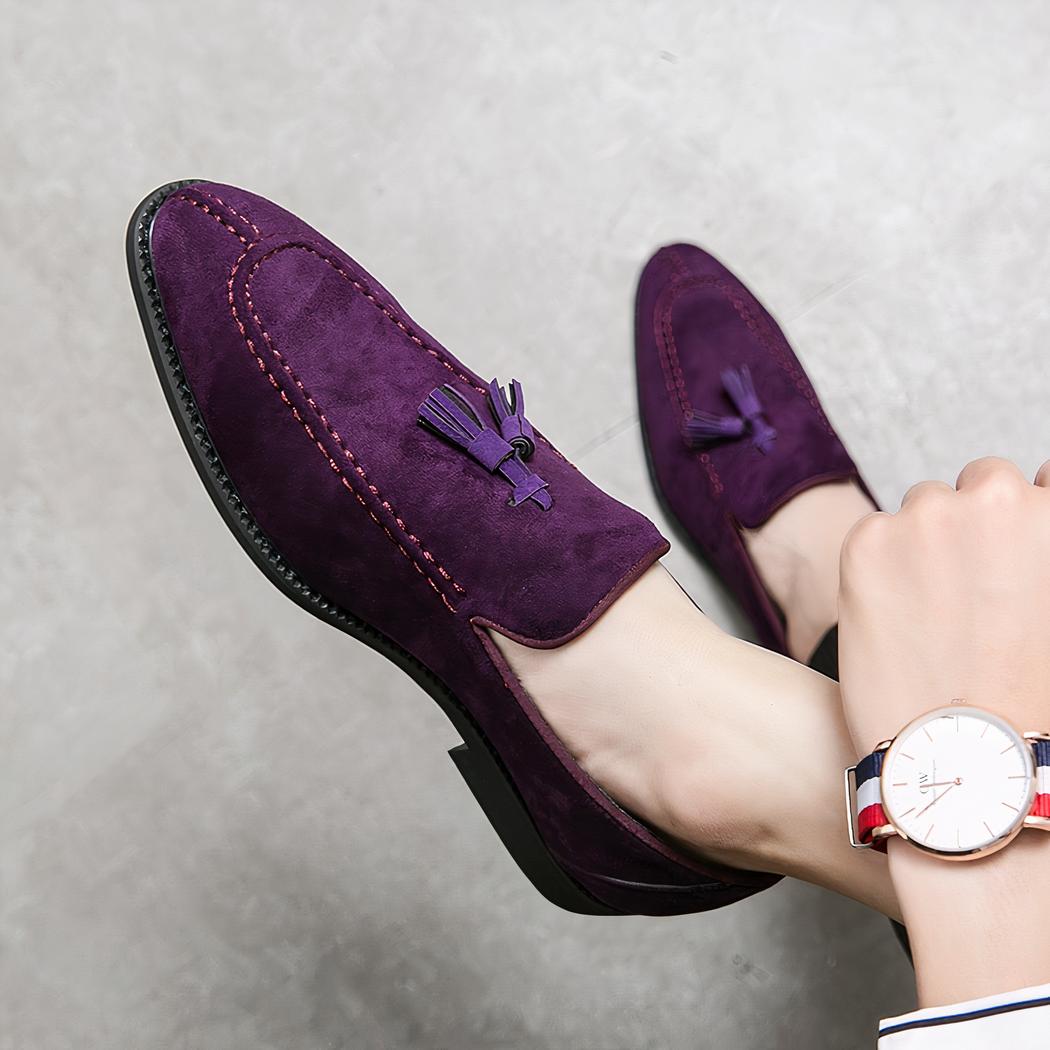 Mocassins violets en daim pour hommes