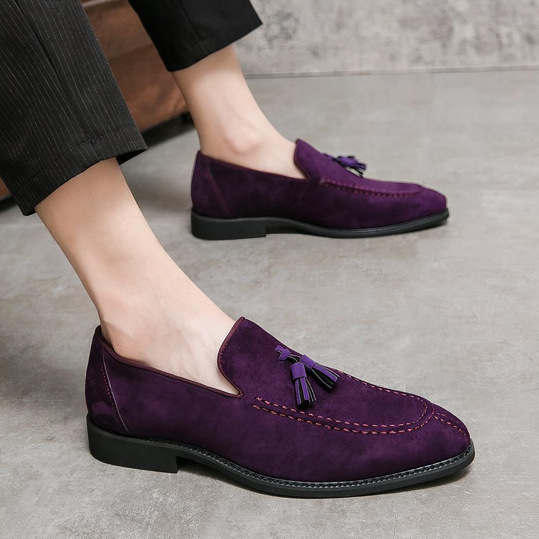 Mocassins violets en daim pour hommes
