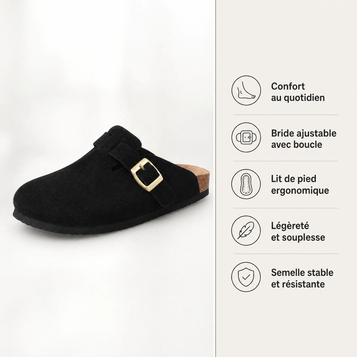 Mule Mocassin Femme Noire à Boucle Dorée - Bénéfices produit