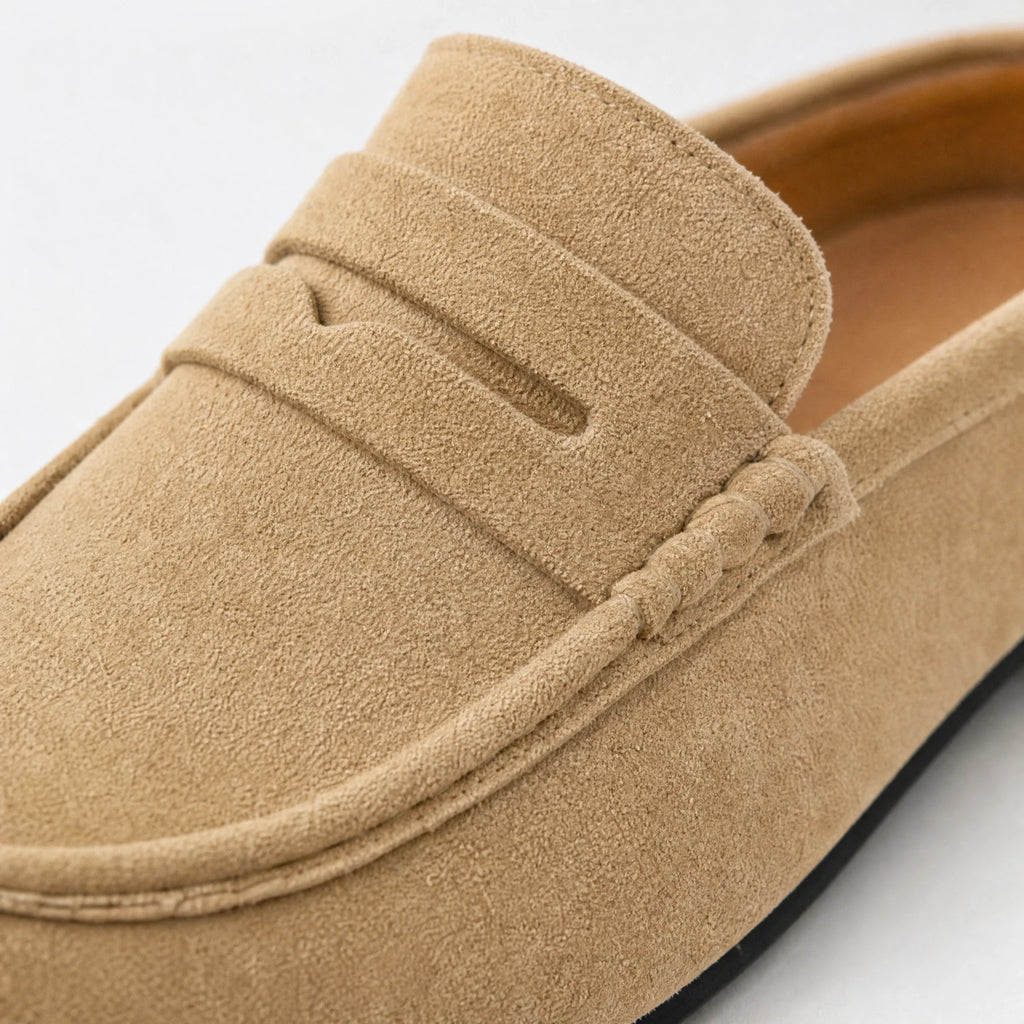 Mules Mocassins Beige à Talon Ouvert Effet Daim - Détail matière