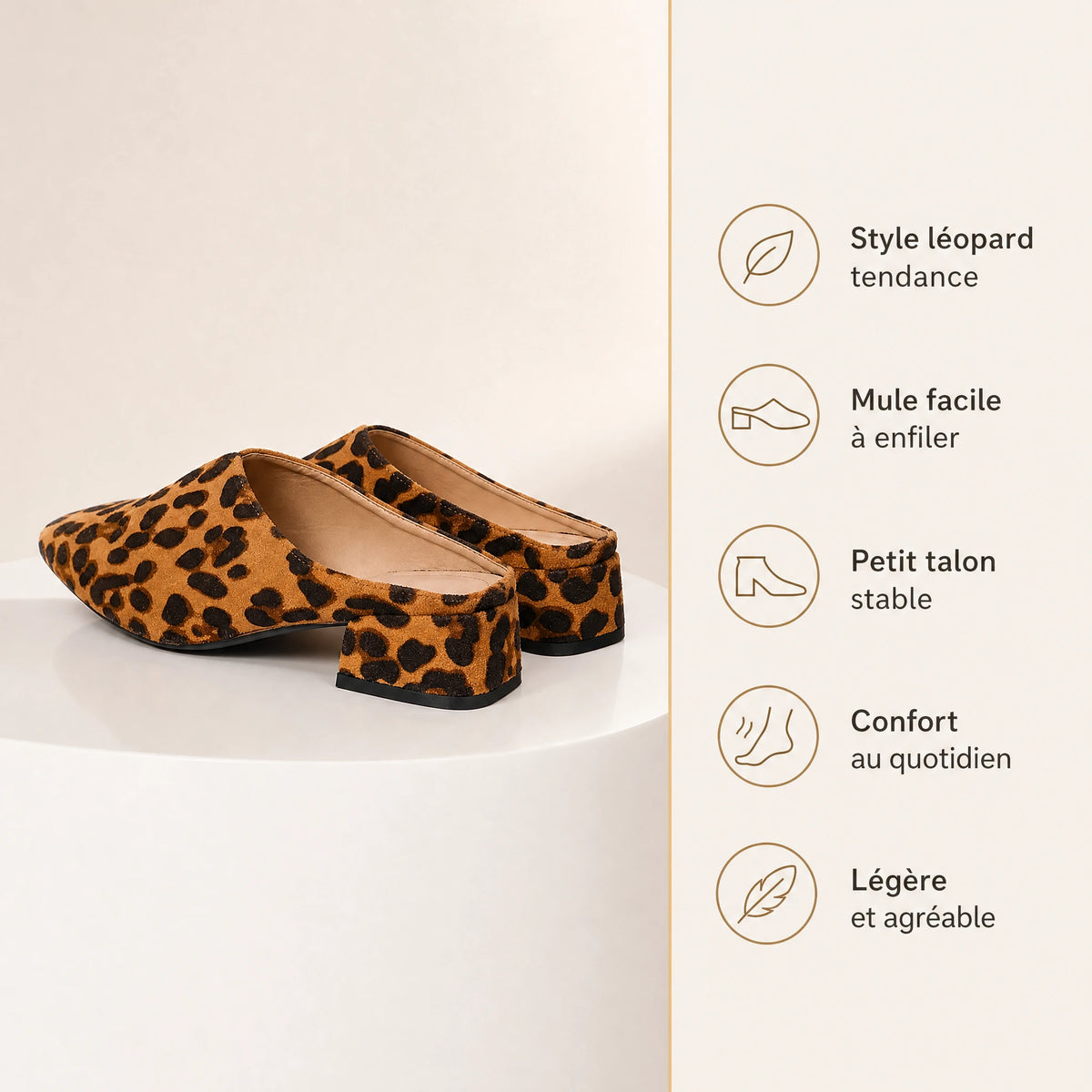 Mules mocassins léopard femme talon carré confort - Bénéfices produit