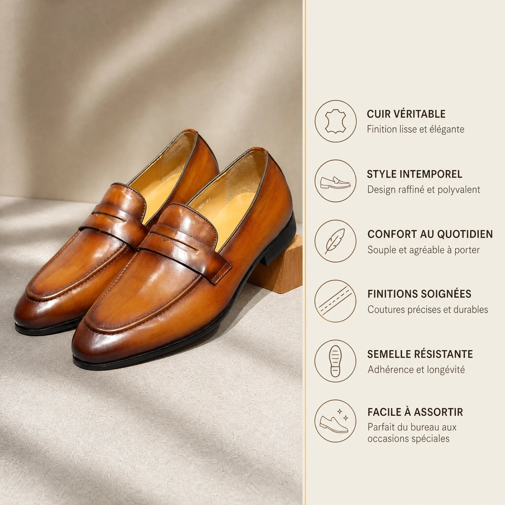 Penny Loafer Homme en Cuir Patiné à la Main - Bénéfices produit