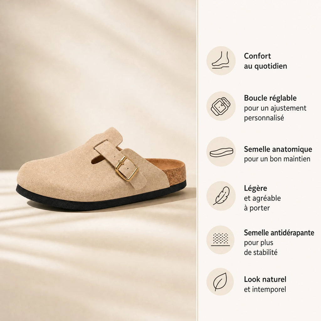 Sabots Mules Beiges à Boucle Unisexe - Bénéfices produit