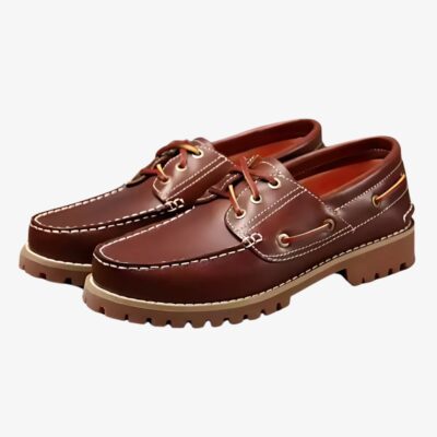 Macassins de style bateau confortables pour homme sur fond gris clair.