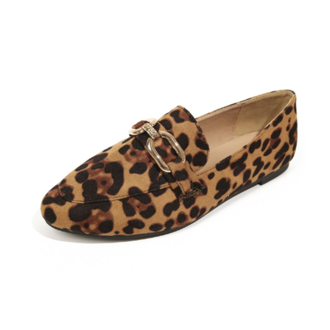 Mocassins style british avec imprimé léopard et boucles dorées