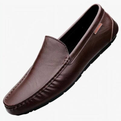 mocassin en cuir marron pour homme poser sur un fond blanc
