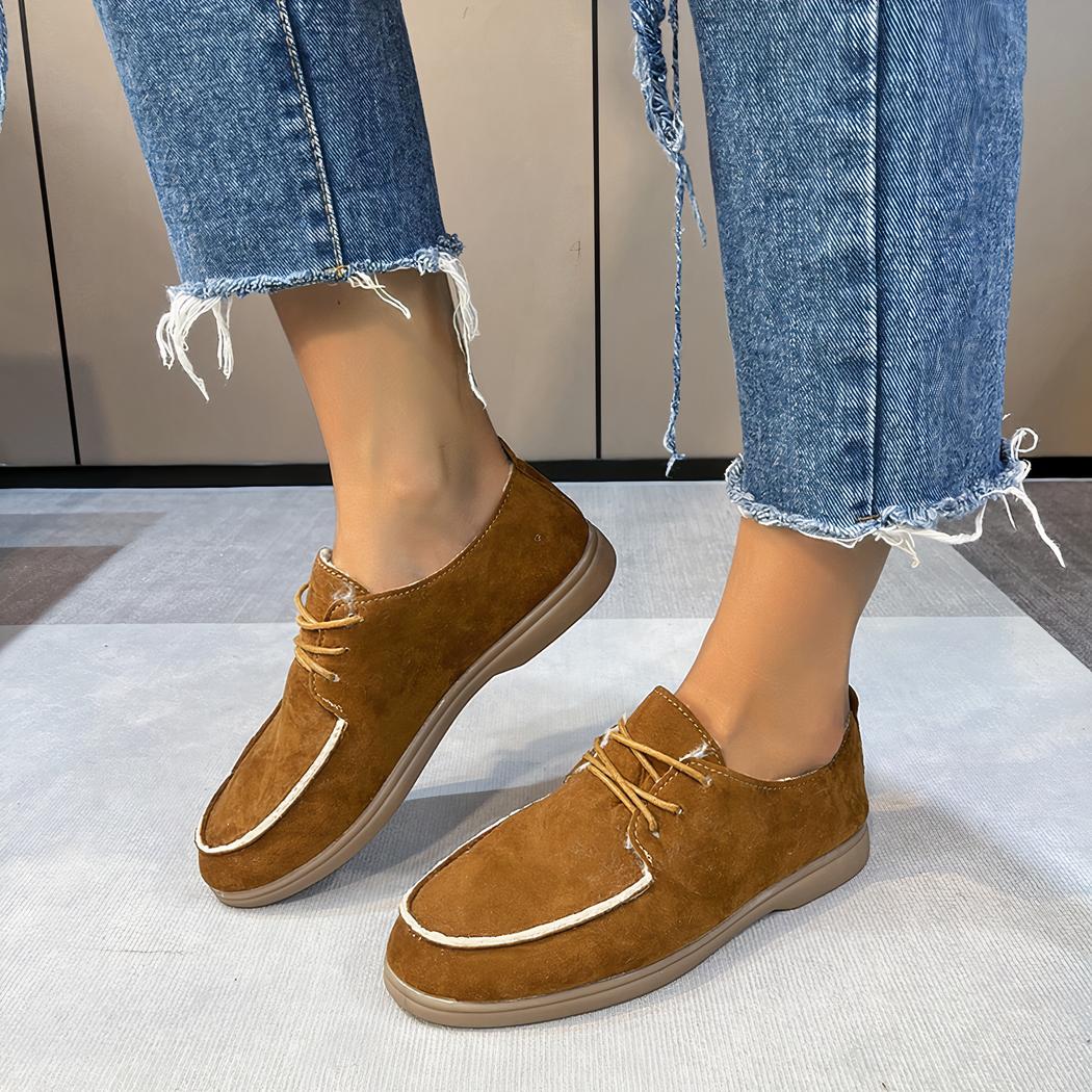 mocassin plat à lacets marron pour femme