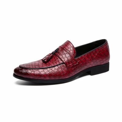 Mocassins à glands en cuir véritable effet serpent