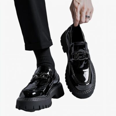 Mocassins à plateforme à enfiler en cuir verni pour hommes