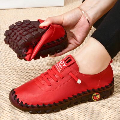 Mocassins orthopédiques effet cuir avec coutures apparentes pour femme