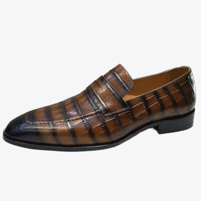 Mocassin italien en cuir effet croco pour homme